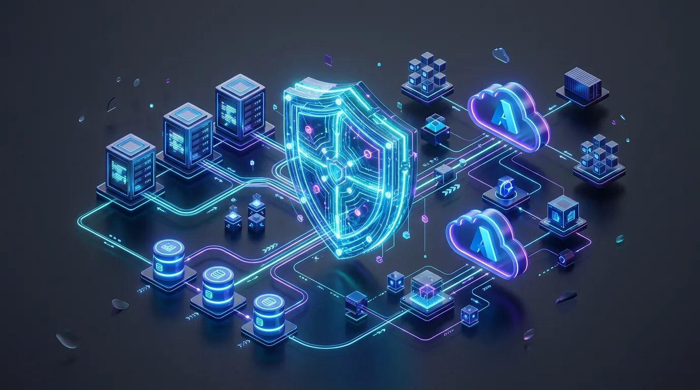 Abstract 3D representation of secure cloud native architecture