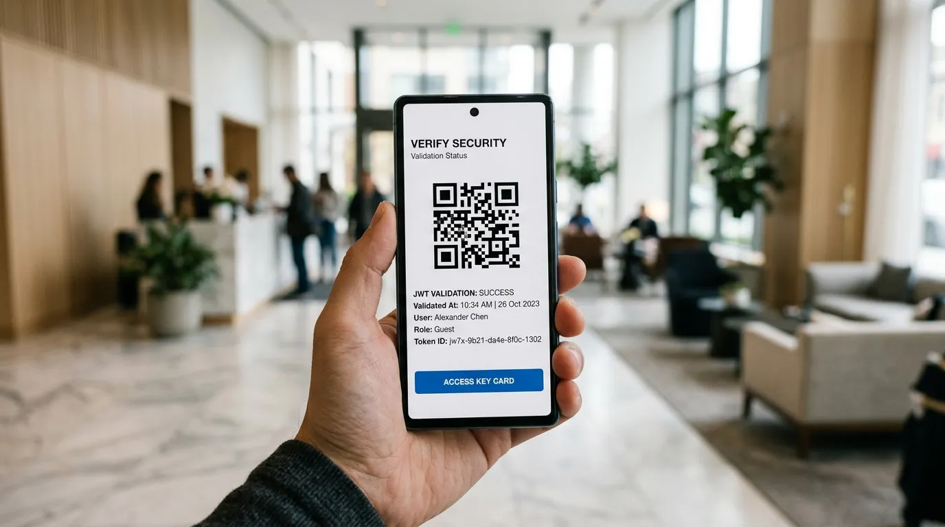JWT QR Code Hotel Security Validation Mockup