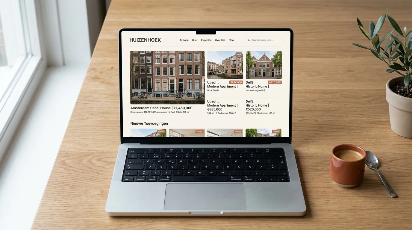 Woonz.nl Real Estate Platform Dashboard Mockup
